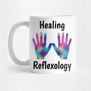 Healing Reflexology (black text) (hands) Mug